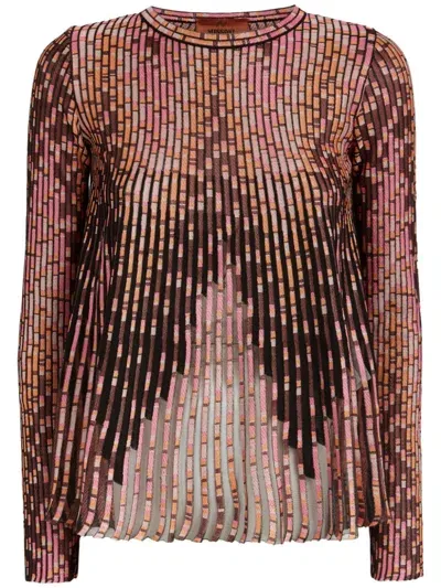 Missoni Striped Pleated Jumper In Pink