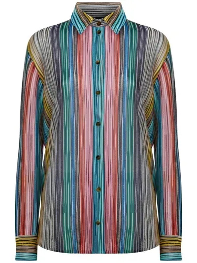 Missoni Striped Ribbed Knit Shirt In Multicolour