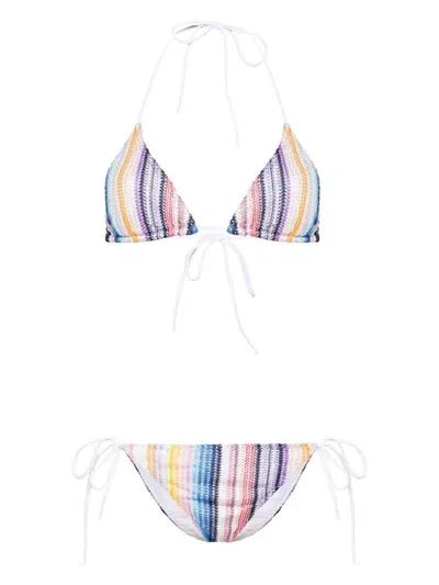 Missoni Striped Open-knit Bikini In Blue