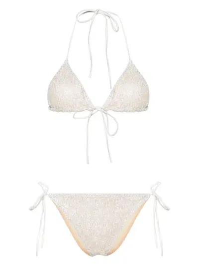 Missoni Lace-effect Lurex Triangle Bikini In Brilliant White