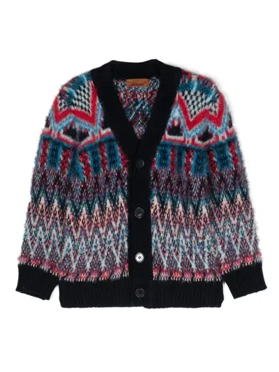 Missoni Kids' V-neck Brushed Cardigan In Blue