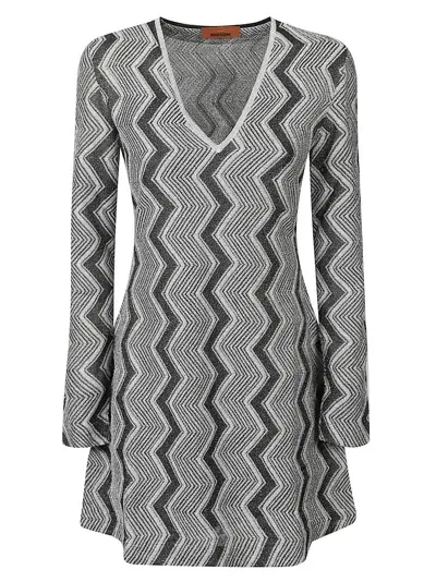 Missoni V-neck Short Jumper In Black/silver