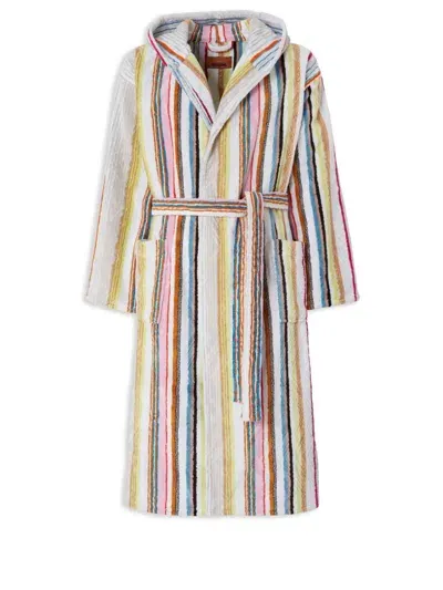 Missoni White Moonshadow Striped Cotton Bathrobe In Yellow