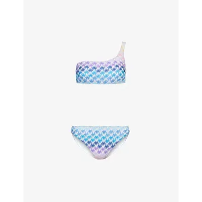 Missoni One-shoulder Bikini Top In Degrade Blue Shades