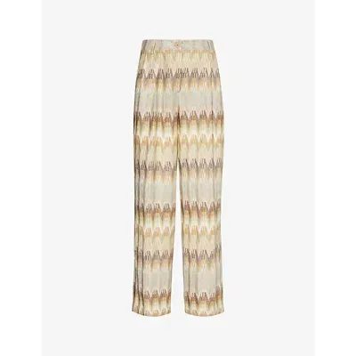 Missoni Womens Green Beige Brown Wide-leg Mid-rise Woven Trousers