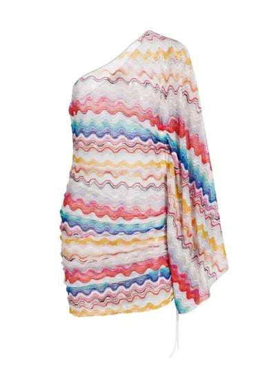 Missoni Women's Zigzag Knit One-shoulder Cover-up Dress In Multicolor White Base