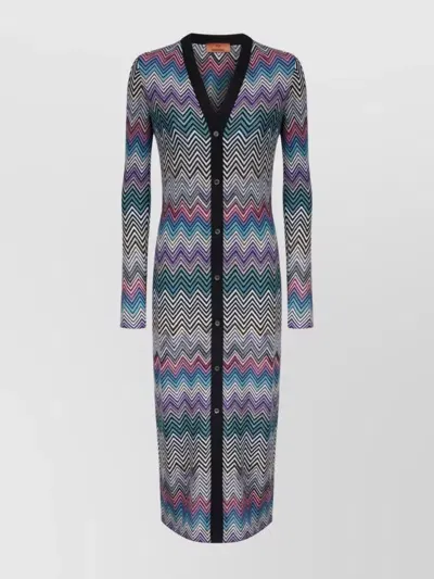 Missoni Wool Cardigan With Zig Zag Motif In Clear Blue