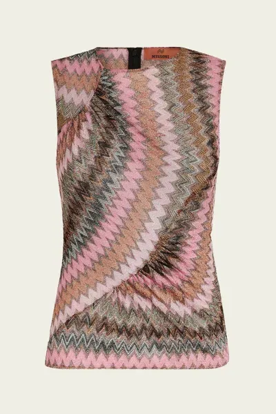 Missoni Zig-zag Crew-neck Tank Top In Brown Pink In Multicoloured