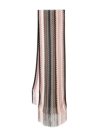 Missoni Zig-zag Fringed Scarf Accessories In Beige