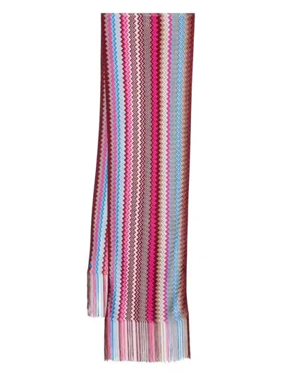 Missoni Zig-zag Fringed Scarf In Pink & Purple