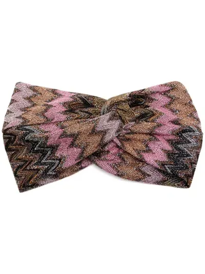 Missoni Zig-zag Intarsia Knitted Headband In Brown