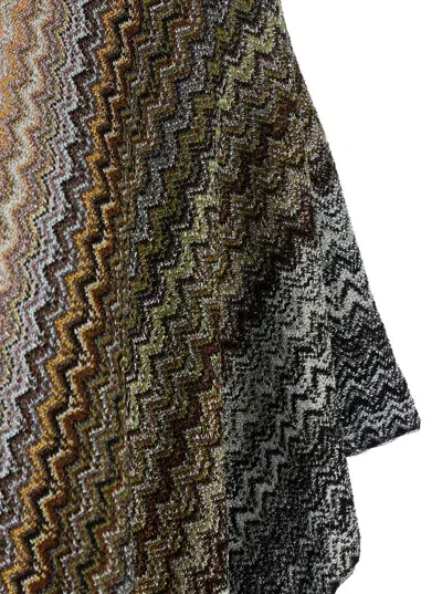 Missoni Zig Zag Knit Poncho Accessories In Brown