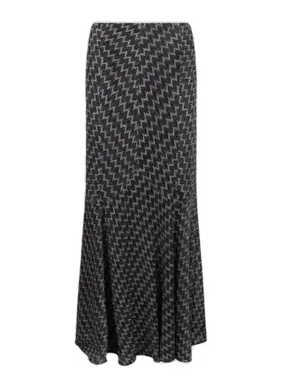 Missoni Zig Zag Lame Flared Long Skirt In Black