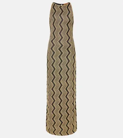 Missoni Long Sleeveless Dress With Zigzag Lamé Pattern In Black  