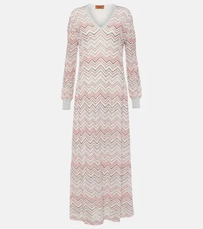 Missoni Zig Zag Metallic Knit Maxi Dress In Multicolor Pink Tones