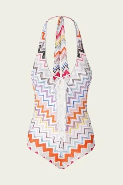 Missoni Zig-zag One-piece Swimsuit In Multicolor In White