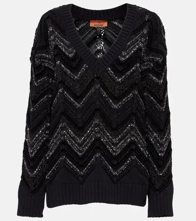 Missoni Zig Zag Sequined Oversized Sweater In Black