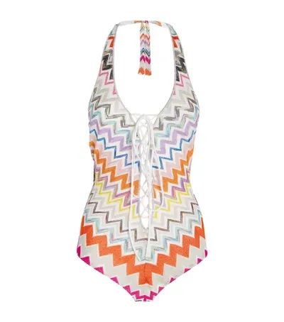 Missoni Zigzag Halterneck Swimsuit In Multi