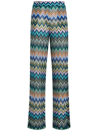 Missoni Chevron Lurex Wide Pants In Blue/multi