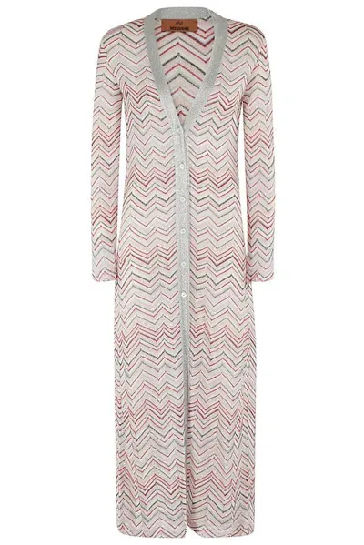 Missoni Zigzag Knit Long Cardigan In Pink