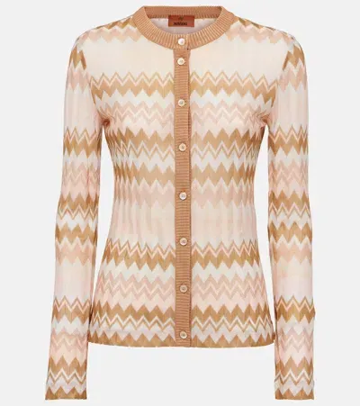 Missoni Zigzag Metallic Knit Cardigan In Beige/multi