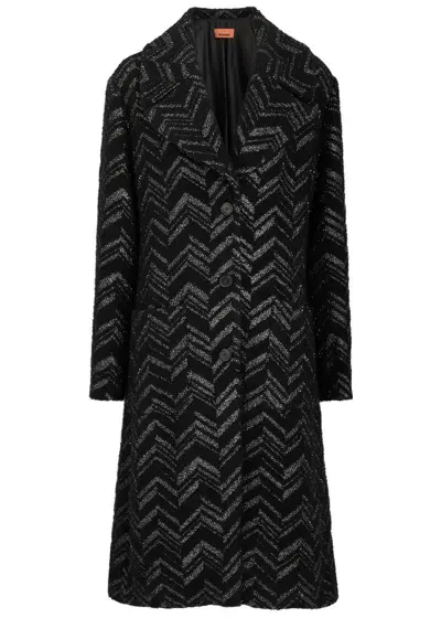 Missoni Zigzag Metallic-weave Cotton-blend Coat In Black And Silver