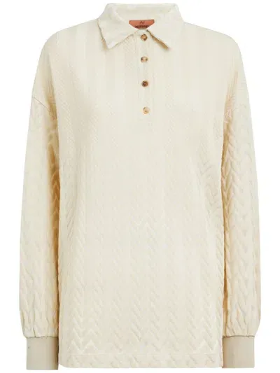 Missoni Zigzag-woven Knitted Polo Shirt In Neutrals