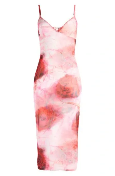 Mistress Rocks Rose Mesh Midi Slipdress In Rose Print