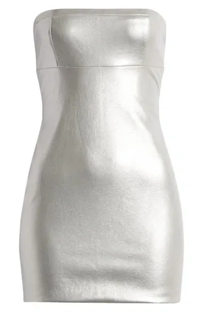 Mistress Rocks Strapless Metallic Faux Leather Minidress In Silver