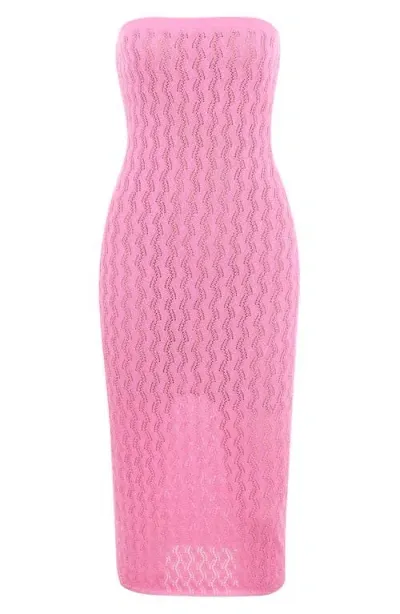 Mistress Rocks Strapless Pointelle Body-con Midi Dress In Candy Floss