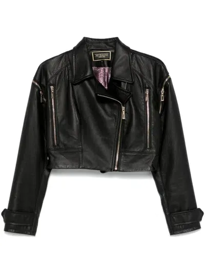 Mitiliane Couture Detachable-sleeves Leather Jacket In Black