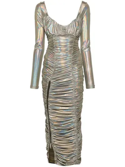 Mitiliane Couture Maxikleid Mit Holografischem Effekt In Grau