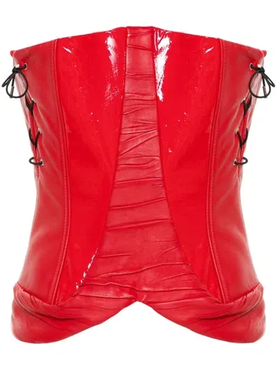 Mitiliane Couture Leather Patent-inserts Corset In Rot