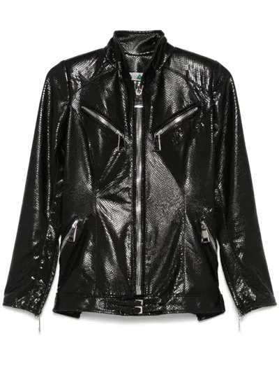 Mitiliane Couture Lizard Skin-effect Leather Jacket In Black