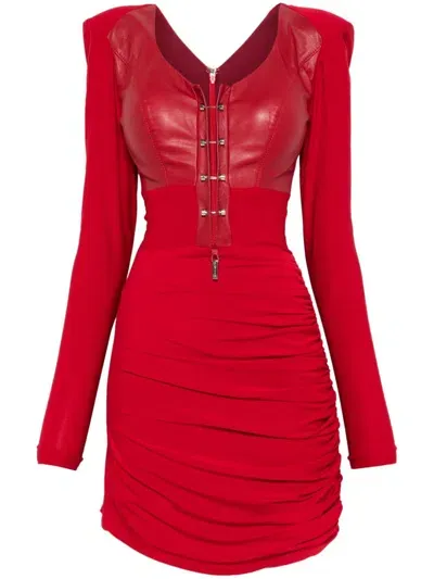 Mitiliane Couture Piercing-details Leather-panel Mini Dress In Red