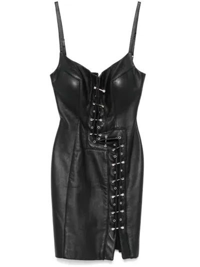 Mitiliane Couture Piercing-embellished Leather Mini Dress In Black