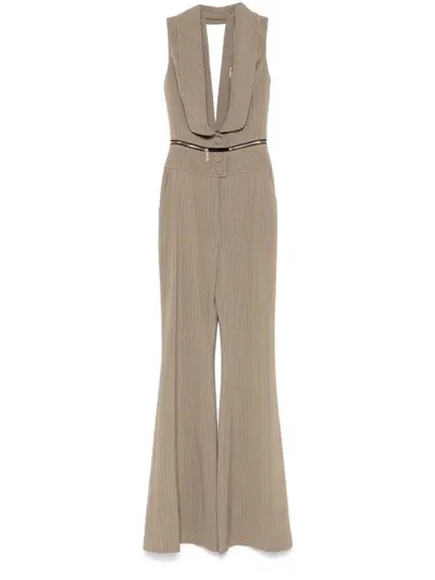 Mitiliane Couture Striped Zipped Jumpsuit In Brown