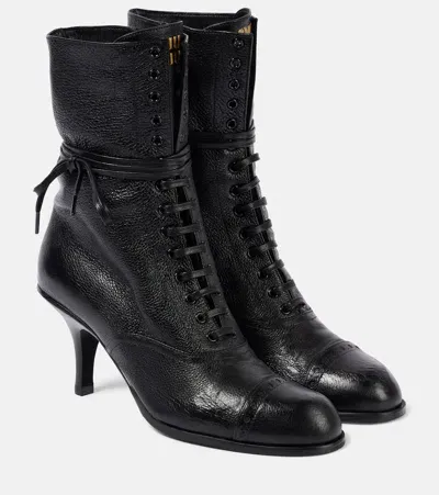 Miu Miu 75 Leather Lace-up Boots In Black