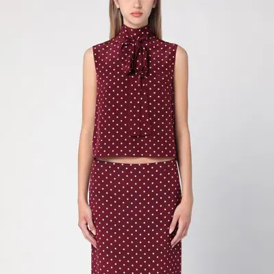 Miu Miu Amaranth-coloured Polka Dot Silk Top In Burgundy