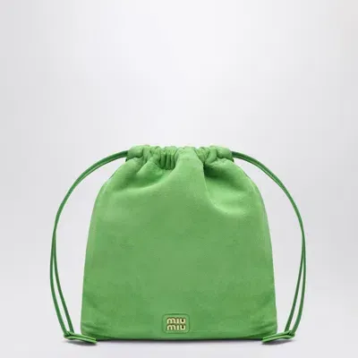 Miu Miu Apple Green Suede Pouch In Gray