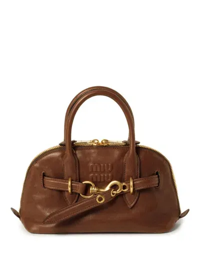 Miu Miu Aventure Nappa Leather Top-handle Bag In Braun