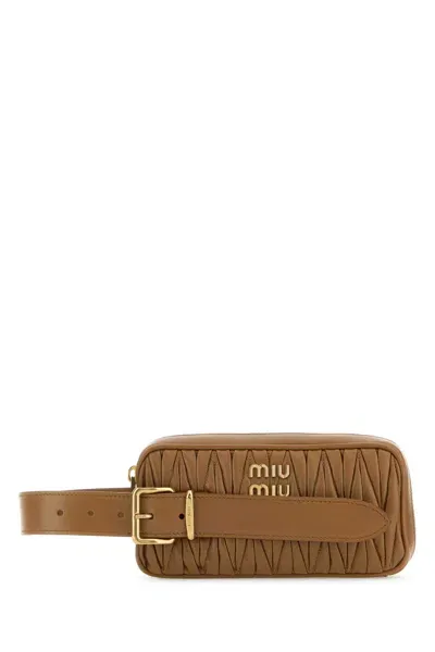 Miu Miu Biscuit Leather Clutch In Brown