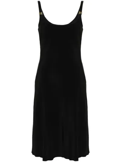 Miu Miu Cady Logo-plaque Midi Dress In Black