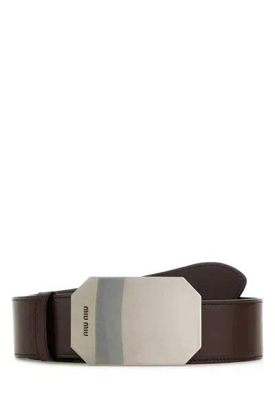 Miu Miu Brown Leather Belt In Radica