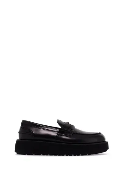 Miu Miu Brushed Leather Flatform Mocc In Black