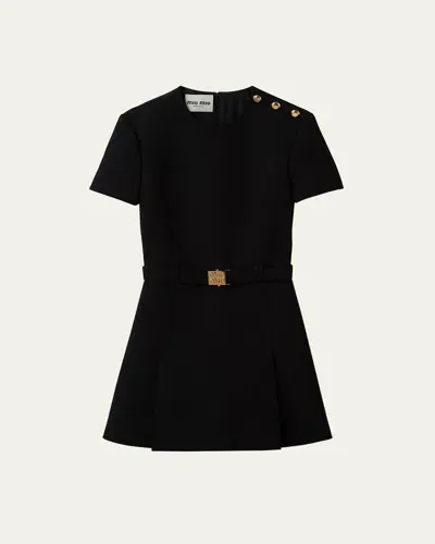 Miu Miu Grain De Poudre Mini-dress In Nero