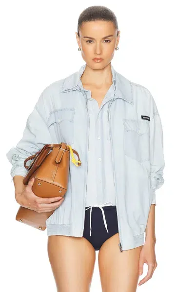 Miu Miu Chambray Jacket In Celeste