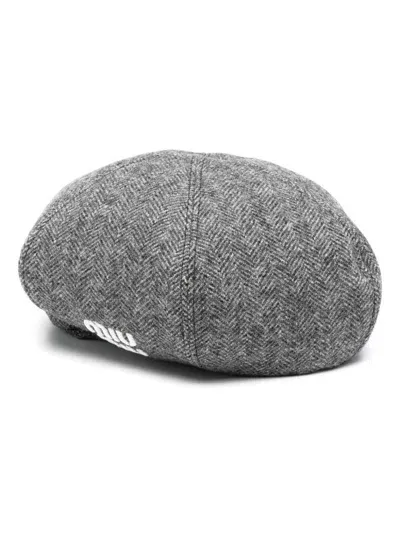 Miu Miu Chevron-knit Wool Beret In Grey