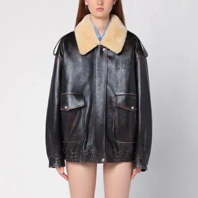 Miu Miu Coffee-coloured Leather Jacket In Brown