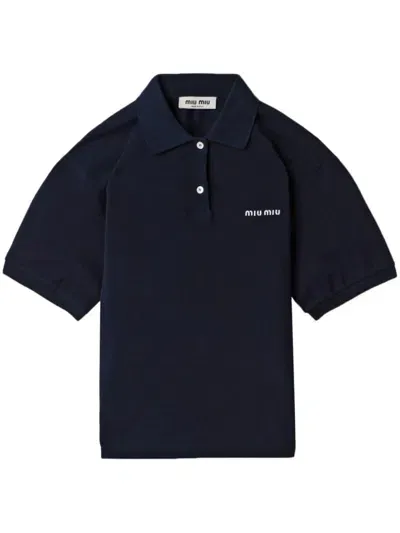 Miu Miu Logo-embroidered Polo Shirt In F0008 Blue